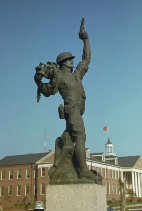 Framed Print : Marine statue at Parris Island, S. C. Statue called Iron Mike'by recruits. 1942. Creator: Alfred T Palmer Framed Print : Marine statue at Parris Island, S. C. Statue called Iron Mike'by recruits. 1942. Creator: Alfred T Palmer