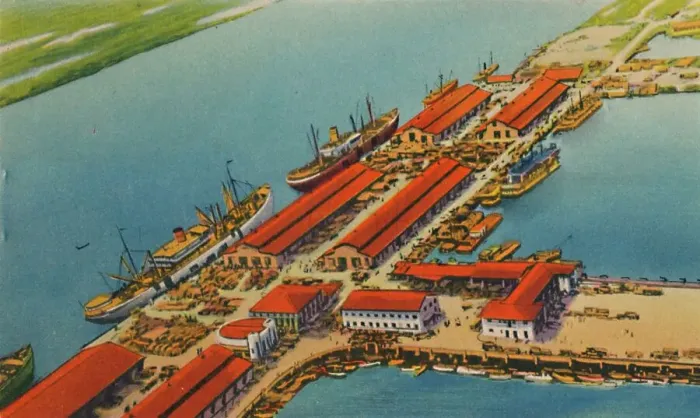 Framed Print : Marine Terminal Port, Barranquilla, c1940s Framed Print : Marine Terminal Port, Barranquilla, c1940s