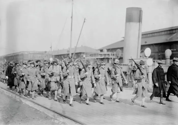 Framed Print : Marines debark, 1913. Creator: Bain News Service Framed Print : Marines debark, 1913. Creator: Bain News Service