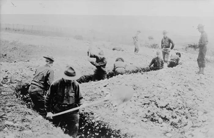 Framed Print : Marines dig a trench (France), 23 Jan 1918. Creator: Bain News Service Framed Print : Marines dig a trench (France), 23 Jan 1918. Creator: Bain News Service