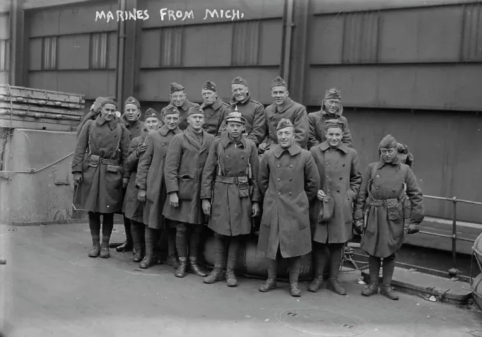 Framed Print : Marines from Mich. 1918 or 1919. Creator: Bain News Service Framed Print : Marines from Mich. 1918 or 1919. Creator: Bain News Service