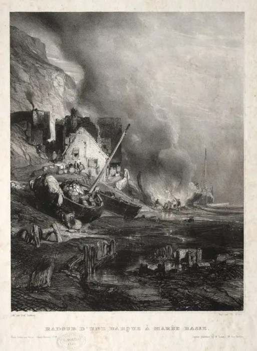Framed Print : Six Marines: Radoub dune barque a maree basse, 1833. Creator: Eugene Isabey (French Framed Print : Six Marines: Radoub dune barque a maree basse, 1833. Creator: Eugene Isabey (French