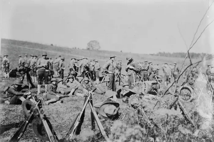 Framed Print : Marines resting behind lines, between c1915 and c1920. Creator: Bain News Service