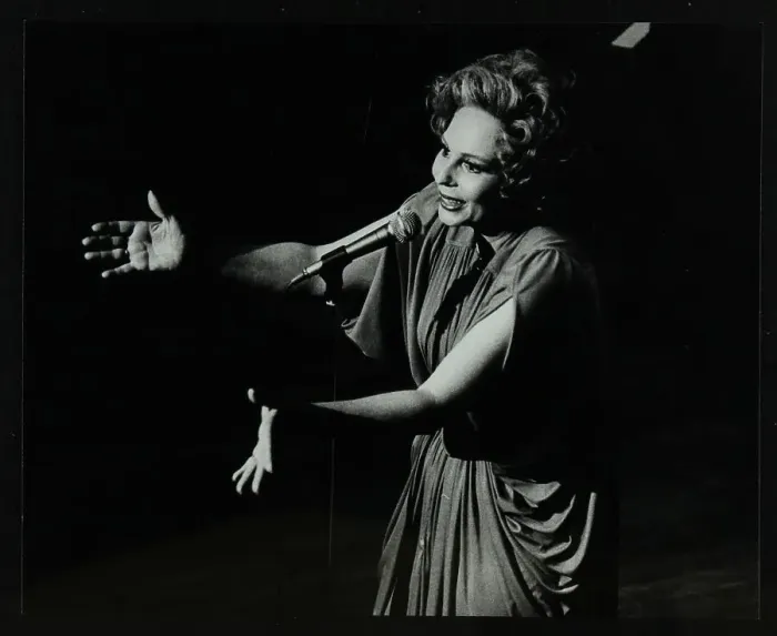 Framed Print : Marion Montgomery singing at the Forum Theatre, Hatfield, Hertfordshire, 17 March 1979 Framed Print : Marion Montgomery singing at the Forum Theatre, Hatfield, Hertfordshire, 17 March 1979