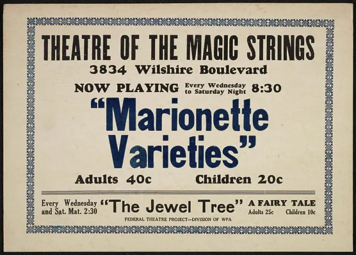 Framed Print : Marionette Varieties, Los Angeles, 1937. Creator: Unknown Framed Print : Marionette Varieties, Los Angeles, 1937. Creator: Unknown