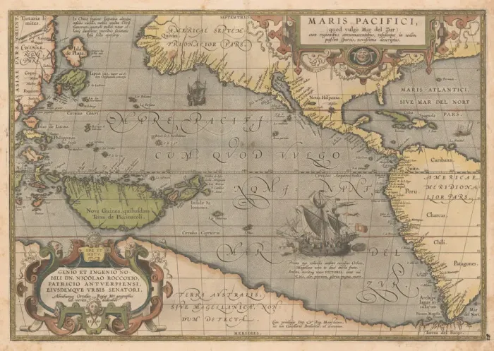 Framed Print : Maris Pacifici (From Theatrum orbis terrarum), 1595. Artist: Ortelius, Abraham (1527-1598)