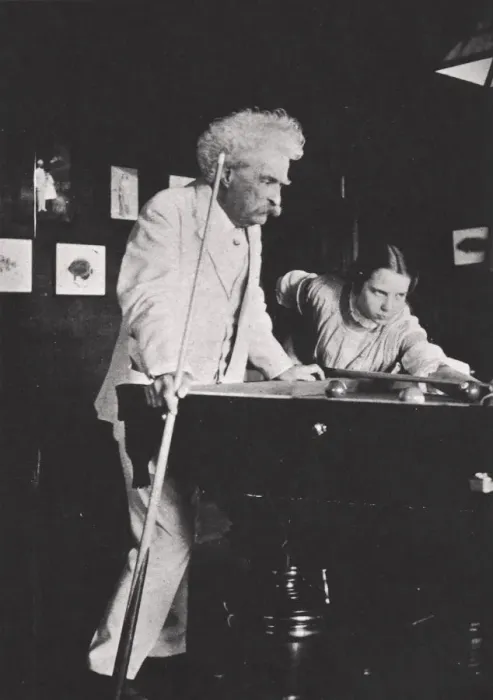 Framed Print : Mark Twain, American author, playing pool, c1900s(?) Framed Print : Mark Twain, American author, playing pool, c1900s(?)