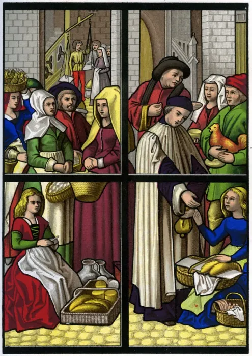 Framed Print : The market, 15th century (1849). Artist: H Moulin Framed Print : The market, 15th century (1849). Artist: H Moulin