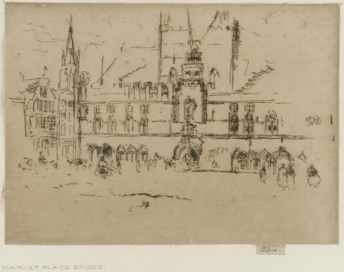 Framed Print : The Market, Bruges, 1887. Creator: James Abbott McNeill Whistler Framed Print : The Market, Bruges, 1887. Creator: James Abbott McNeill Whistler