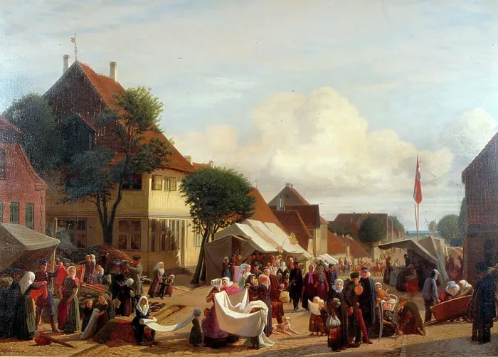 Framed Print : Market day in Fredericia, 1830-1882. Creator: Hans Jorgen Hammer Framed Print : Market day in Fredericia, 1830-1882. Creator: Hans Jorgen Hammer