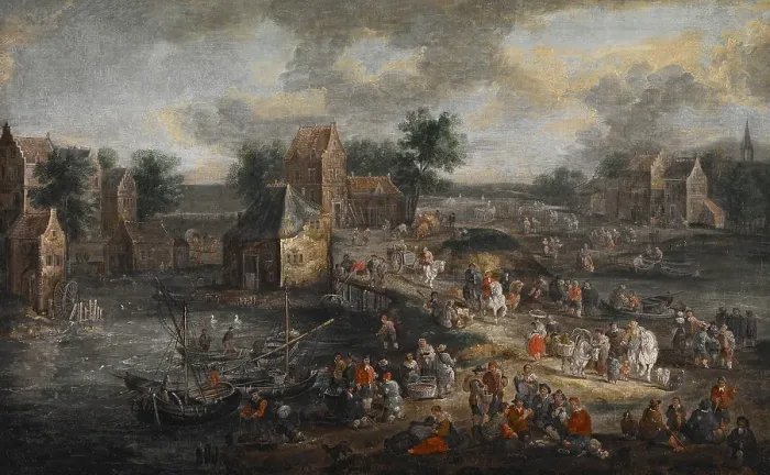 Framed Print : Market Day, late 1600s or early 1700s. Creators: Adriaen Frans Boudewyns, Peeter Bout Framed Print : Market Day, late 1600s or early 1700s. Creators: Adriaen Frans Boudewyns, Peeter Bout