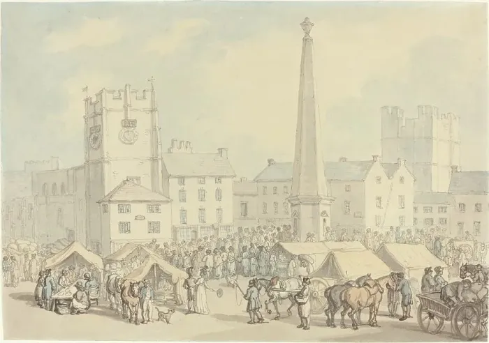 Framed Print : Market Day at Richmond in Yorkshire, c. 1818. Creator: Thomas Rowlandson Framed Print : Market Day at Richmond in Yorkshire, c. 1818. Creator: Thomas Rowlandson