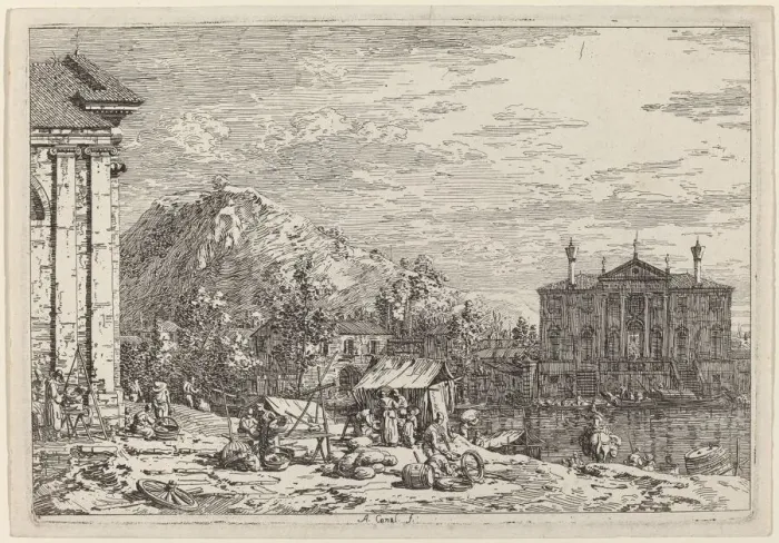 Framed Print : The Market at Dolo, c. 1735 / 1746. Creator: Canaletto Framed Print : The Market at Dolo, c. 1735 / 1746. Creator: Canaletto