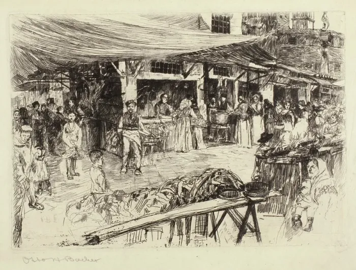 Framed Print : The Market, Florence (The Mercato Vecchio, Florence, 1881), 1881. Creator: Otto Henry Bacher Framed Print : The Market, Florence (The Mercato Vecchio, Florence, 1881), 1881. Creator: Otto Henry Bacher
