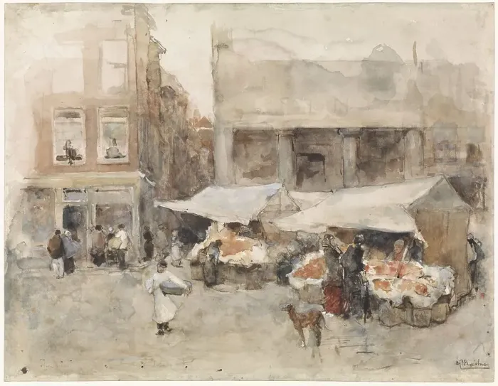Framed Print : Market with flower stalls in Rotterdam, 1874-1925. Creators: George Hendrik Breitner, Floris Arntzenius Framed Print : Market with flower stalls in Rotterdam, 1874-1925. Creators: George Hendrik Breitner, Floris Arntzenius