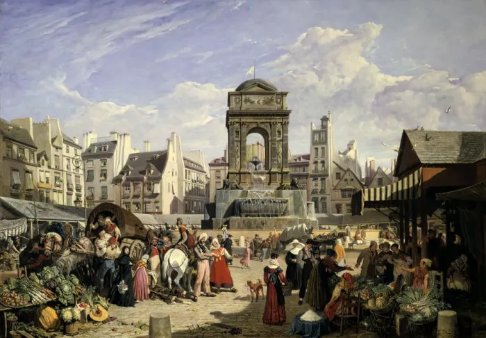 Framed Print : Market and Fountain of the Innocents, Paris, 1823. Artist: John James Chalon Framed Print : Market and Fountain of the Innocents, Paris, 1823. Artist: John James Chalon