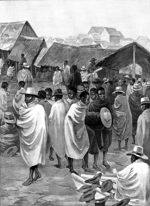Framed Print : Market for Manchester goods, Antananarivo, Madagascar, 1890. Creator: P Naumann Framed Print : Market for Manchester goods, Antananarivo, Madagascar, 1890. Creator: P Naumann