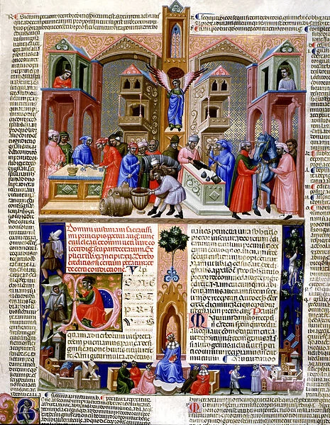 Market of the merchants, Miniature in the Codice Justiniano Institutiones Feodorum et Alia
