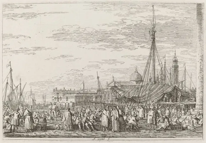 Framed Print : The Market on the Molo [upper left], c. 1735  /  1746. Creator: Canaletto