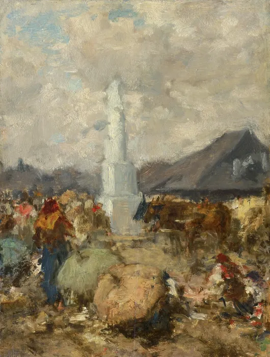 Framed Print : At the Market near the Holy Trinity Column in Szolnok, 1865-1875. Creator: August von Pettenkofen Framed Print : At the Market near the Holy Trinity Column in Szolnok, 1865-1875. Creator: August von Pettenkofen