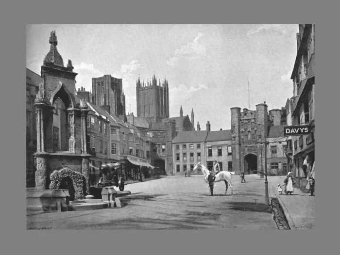 Framed Print : Market Place, and Cathedral Towers, Wells, c1900. Artist: Thomas W Phillips Framed Print : Market Place, and Cathedral Towers, Wells, c1900. Artist: Thomas W Phillips