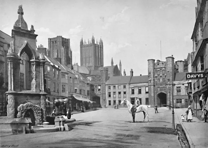Framed Print : Market Place and Cathedral Towers, Wells, c1896. Artist: Thomas W Phillips Framed Print : Market Place and Cathedral Towers, Wells, c1896. Artist: Thomas W Phillips
