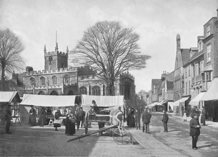 Framed Print : Market-Place, Huntingdon, c1896. Artist: Poulton & Co Framed Print : Market-Place, Huntingdon, c1896. Artist: Poulton & Co