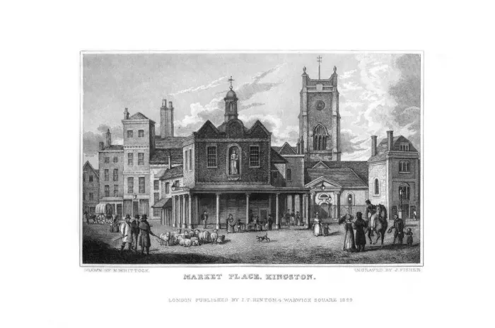 Framed Print : Market Place, Kingston, Surrey, 1829. Artist: J Fisher Framed Print : Market Place, Kingston, Surrey, 1829. Artist: J Fisher