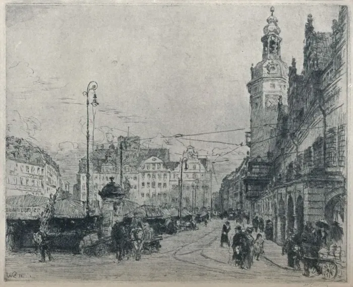 Framed Print : Market Place, Leipzig, c1913. Artist: Walter Zeising Framed Print : Market Place, Leipzig, c1913. Artist: Walter Zeising