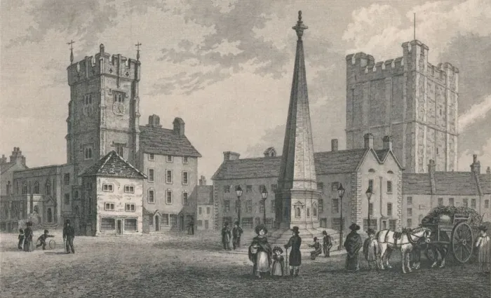 Framed Print : Market Place Richmond, Trinity Church and Keep of Richmond Castle, 1831. Artist: J Shury Framed Print : Market Place Richmond, Trinity Church and Keep of Richmond Castle, 1831. Artist: J Shury