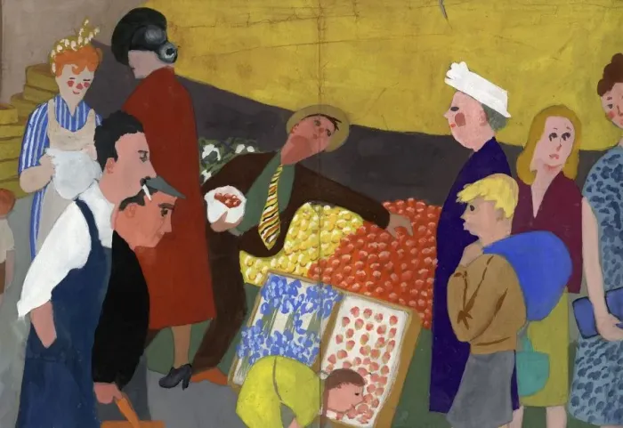 Framed Print : Market scene, c1950. Creator: Shirley Markham Framed Print : Market scene, c1950. Creator: Shirley Markham