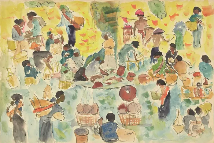 Framed Print : Market scene in the Dutch East Indies, 1886-1947. Creator: Pierre Jean Apol Framed Print : Market scene in the Dutch East Indies, 1886-1947. Creator: Pierre Jean Apol
