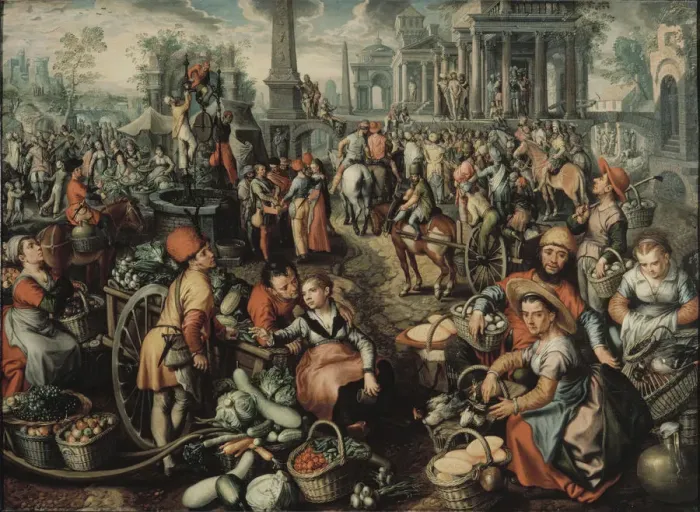 Framed Print : Market Scene with Ecce Homo, the Flagellation and the Carrying of the Cross, 1561 Framed Print : Market Scene with Ecce Homo, the Flagellation and the Carrying of the Cross, 1561