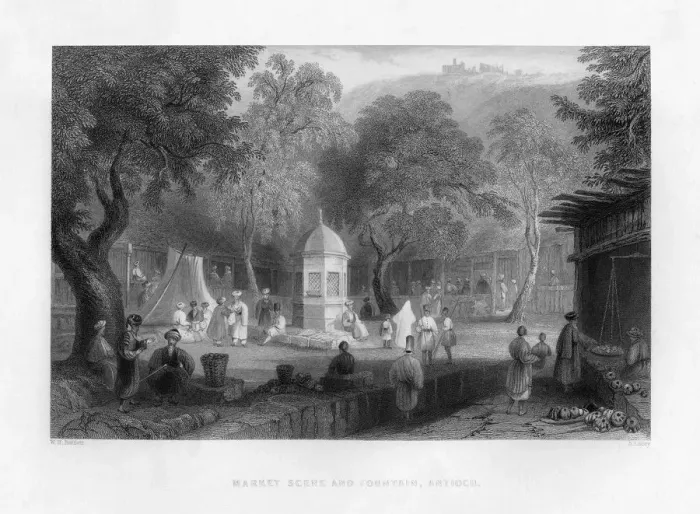 Framed Print : A market scene and a fountain in Antioch, Turkey, 1841. Artist:s Lacey Framed Print : A market scene and a fountain in Antioch, Turkey, 1841. Artist:s Lacey