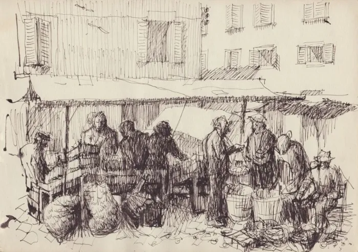 Framed Print : Market scene, Italy, c1950. Creator: Shirley Markham Framed Print : Market scene, Italy, c1950. Creator: Shirley Markham