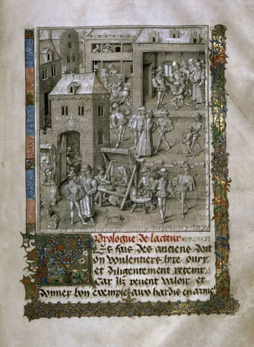 Framed Print : Market scene and Presentation of the book to Philip the Good Framed Print : Market scene and Presentation of the book to Philip the Good