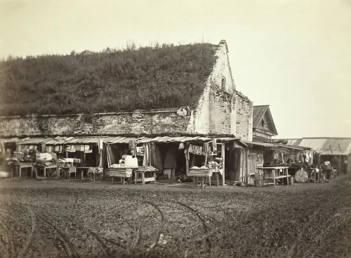 Framed Print : Market stalls beside old powder magazine, Irkutsk, between 1885 and 1886. Creator: Unknown Framed Print : Market stalls beside old powder magazine, Irkutsk, between 1885 and 1886. Creator: Unknown