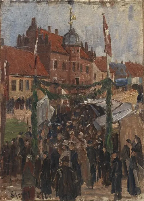 Framed Print : Market at Stege Torv, 1892. Creator: Albert Gottschalk Framed Print : Market at Stege Torv, 1892. Creator: Albert Gottschalk