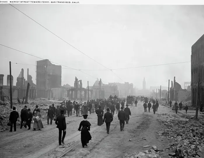 Framed Print : Market Street toward ferry, San Francisco, Calif. (1906?). Creator: Unknown Framed Print : Market Street toward ferry, San Francisco, Calif. (1906?). Creator: Unknown