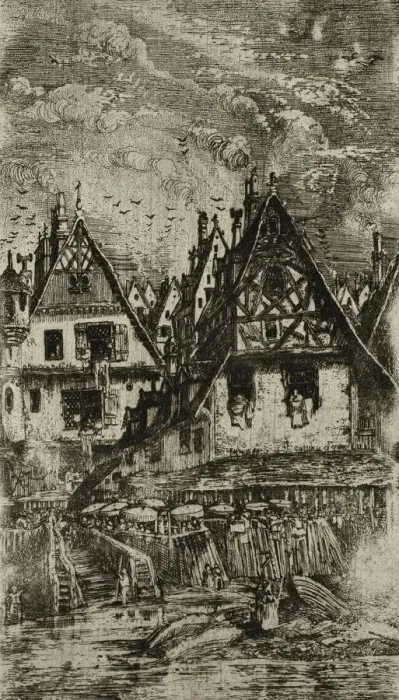 Framed Print : Marketplace with Sunshades, 1866. Creator: Rodolphe Bresdin Framed Print : Marketplace with Sunshades, 1866. Creator: Rodolphe Bresdin