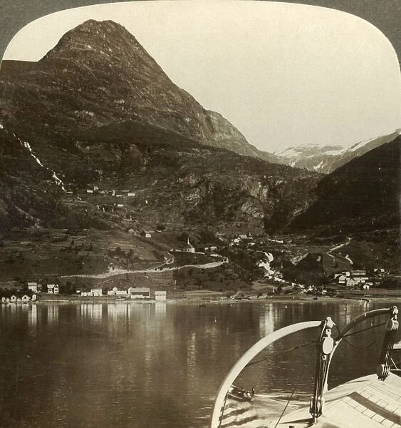 Marok and the giant heights behind it, S. S. E. from Geirangerfjord, Norway, c1905
