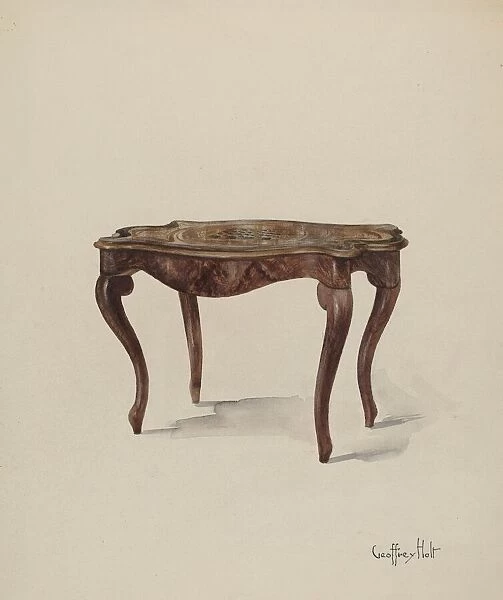Marquetry Table, Showing Style, c. 1937. Creator: Geoffrey Holt