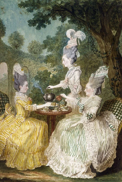 Marquise de Montesson, Marquise du Crest and Comtesse de Damas drinking Tea in Garden, 1773