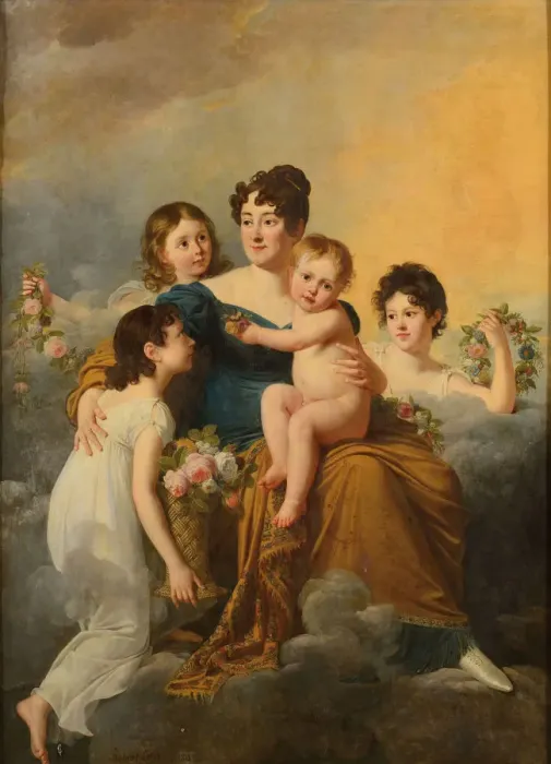 Framed Print : Marquise de Radepont surrounded by her children, 1813