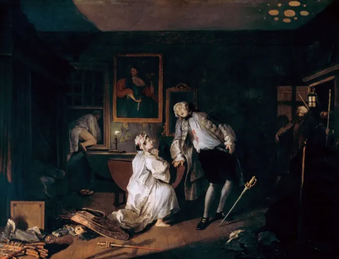 Framed Print : Marriage A-la-Mode: 5. The Bagnio, c1743. Artist: William Hogarth Framed Print : Marriage A-la-Mode: 5. The Bagnio, c1743. Artist: William Hogarth