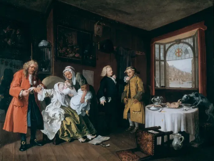 Framed Print : Marriage A-la-Mode: 6. The Ladys Death, c1743. Artist: William Hogarth Framed Print : Marriage A-la-Mode: 6. The Ladys Death, c1743. Artist: William Hogarth