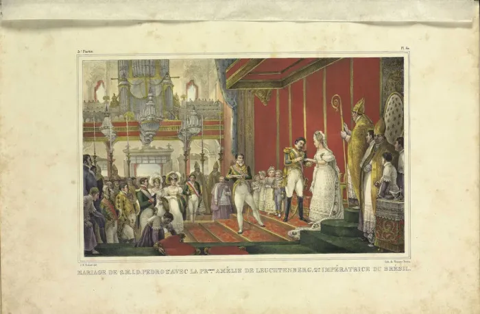 Framed Print : The Marriage of Amelie of Leuchtenberg and Emperor Pedro I of Brazil, 1829. Artist: Debret, Jean-Baptiste (1768-1848) Framed Print : The Marriage of Amelie of Leuchtenberg and Emperor Pedro I of Brazil, 1829. Artist: Debret, Jean-Baptiste (1768-1848)