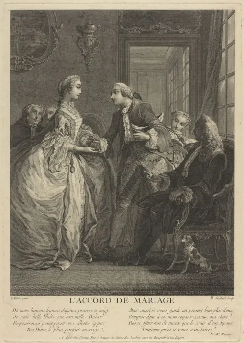 Framed Print : Marriage contract, 18th century. Artist: Eisen, Charles (1720-1778) Framed Print : Marriage contract, 18th century. Artist: Eisen, Charles (1720-1778)