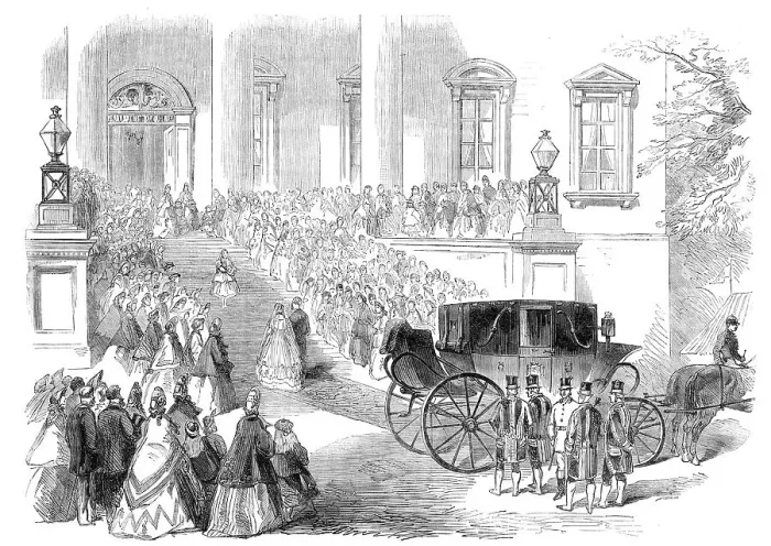 Framed Print : Marriage of the Count de Paris with the Princess Isabelle d'Orleans: the return to Claremont, 1864. Creator: Unknown Framed Print : Marriage of the Count de Paris with the Princess Isabelle d'Orleans: the return to Claremont, 1864. Creator: Unknown