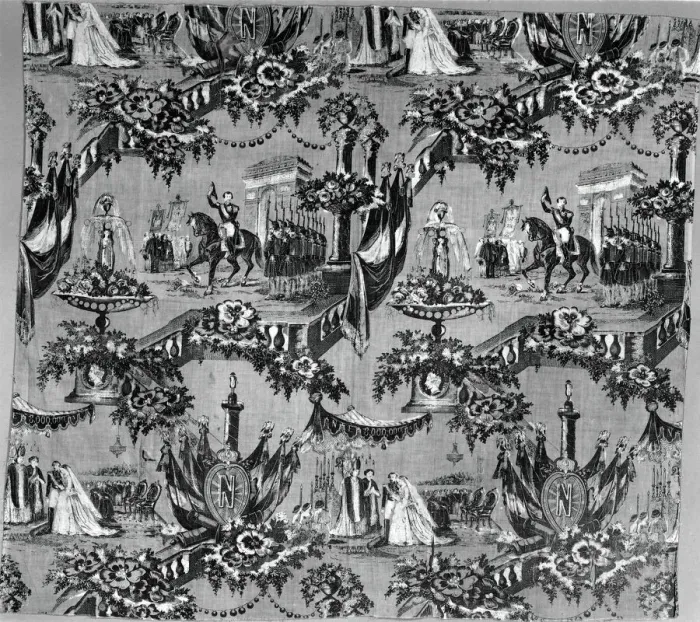 Framed Print : Marriage of Eugenie and Napoleon III (Furnishing Fabric), France, c. 1853 / 55. Creator: Unknown Framed Print : Marriage of Eugenie and Napoleon III (Furnishing Fabric), France, c. 1853 / 55. Creator: Unknown